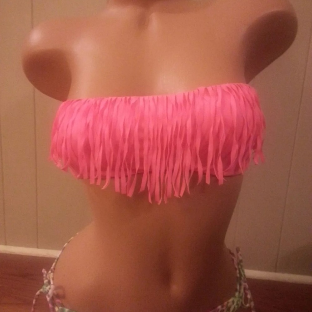 NWOT Victoria’s Secret Fringe Bandeau Swim Top Size S Neon Hot Pink
